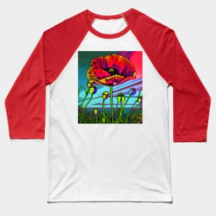 Retro Graphic Novel Style Field of Red Poppies (MD23Mrl015) Baseball T-Shirt